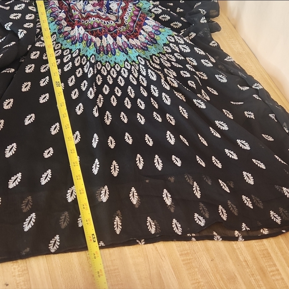 M.P.H Collection Bohemian Black Kaftan with Colorful Pattern, size PXL - Picture 8 of 11